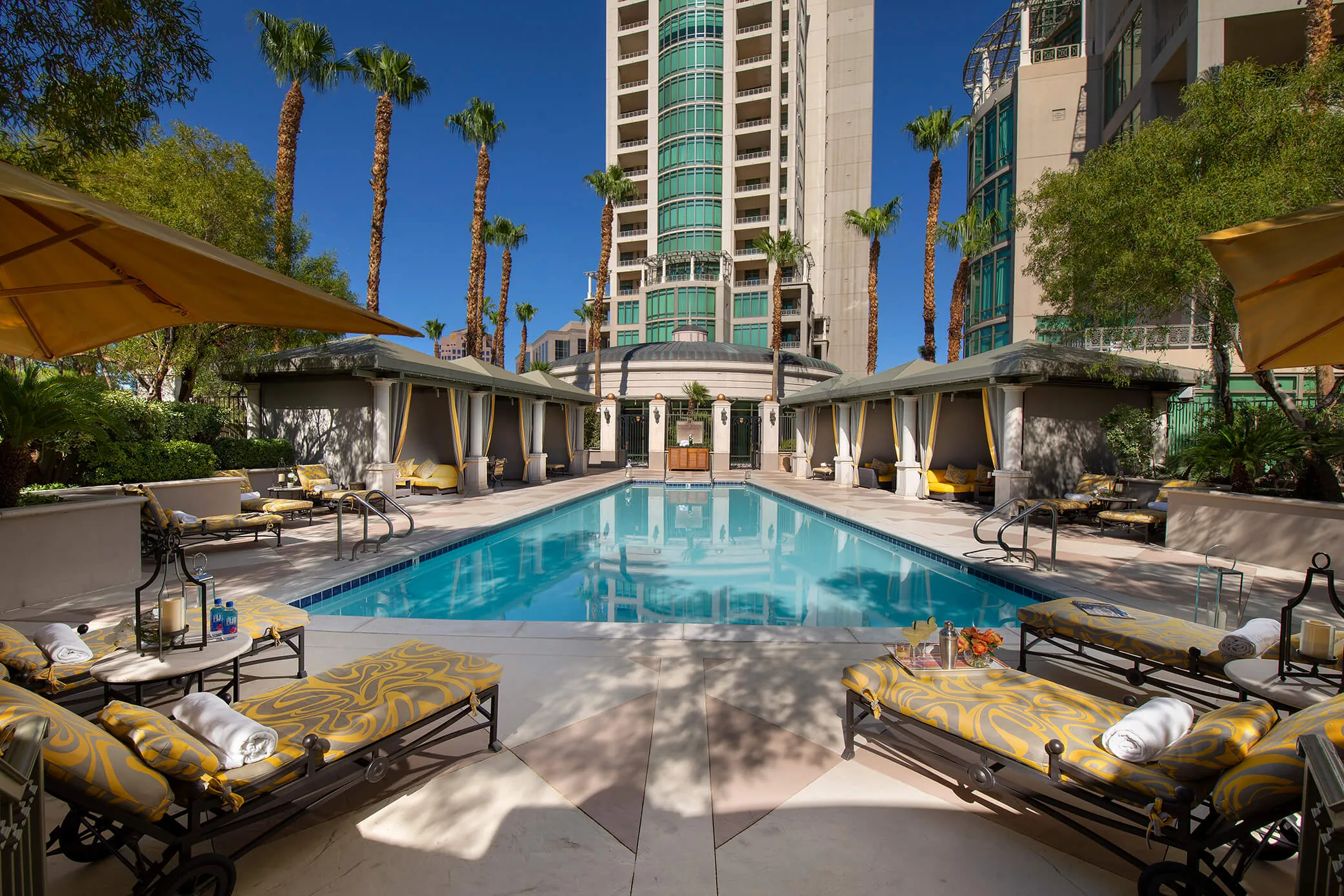 The pool, thirty by fifty-eight feet, within the gardens