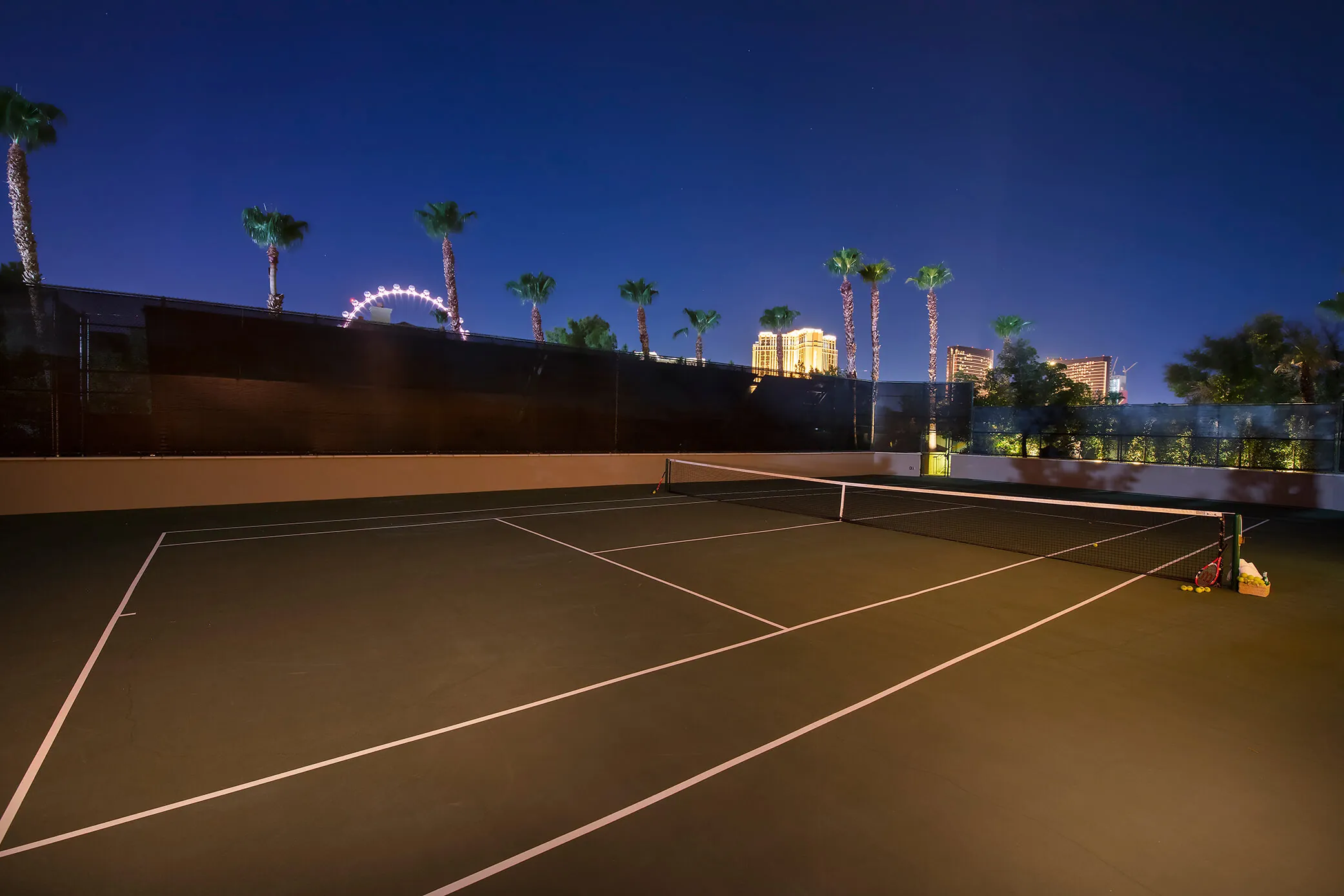 The tennis court at evening