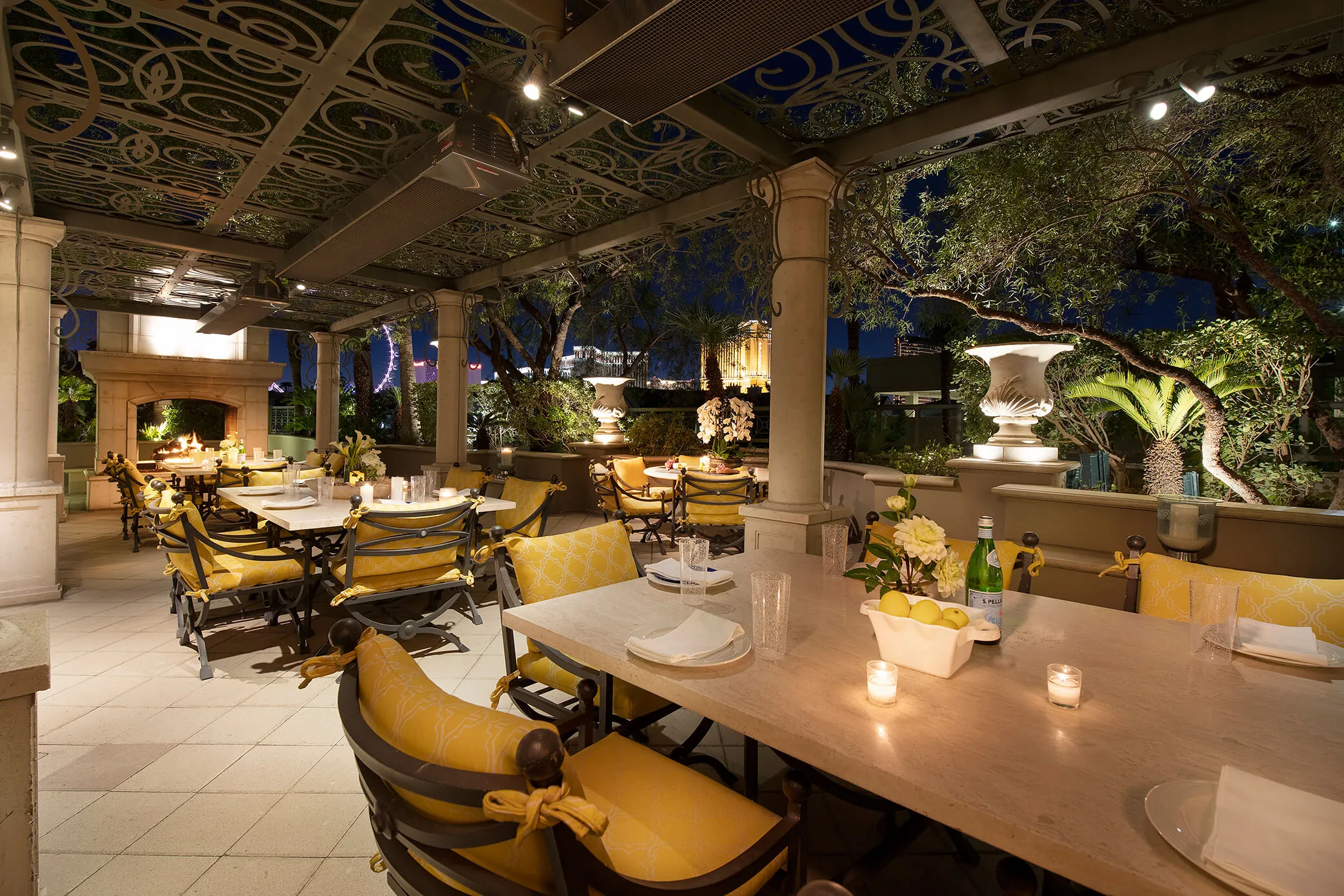 A terrace at dusk